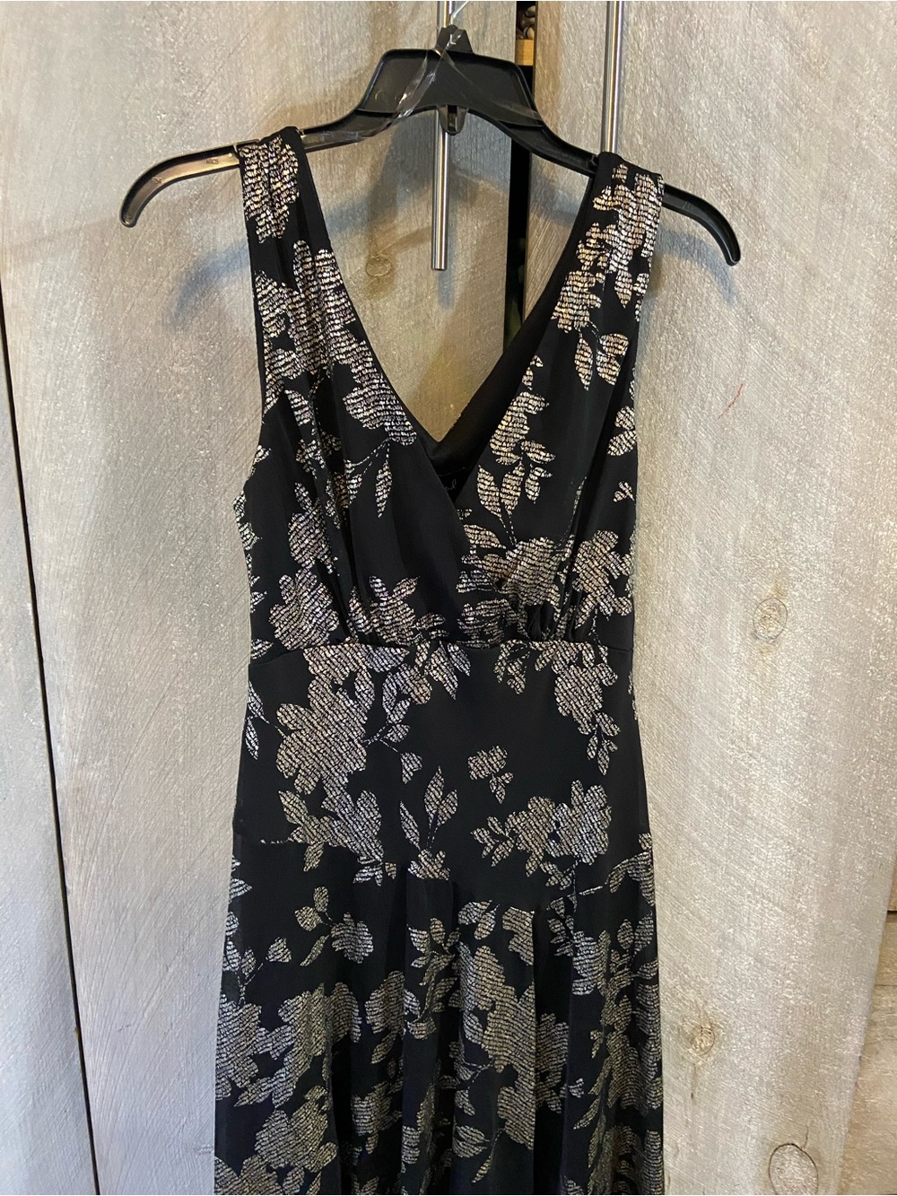 Black Floral V-Neck Evening Dress
